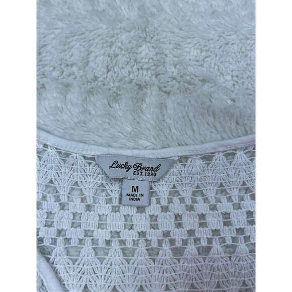 Lucky Brand Crochet Front Short Sleeve Shirt Medium Sheer White - Picture 3 of 6